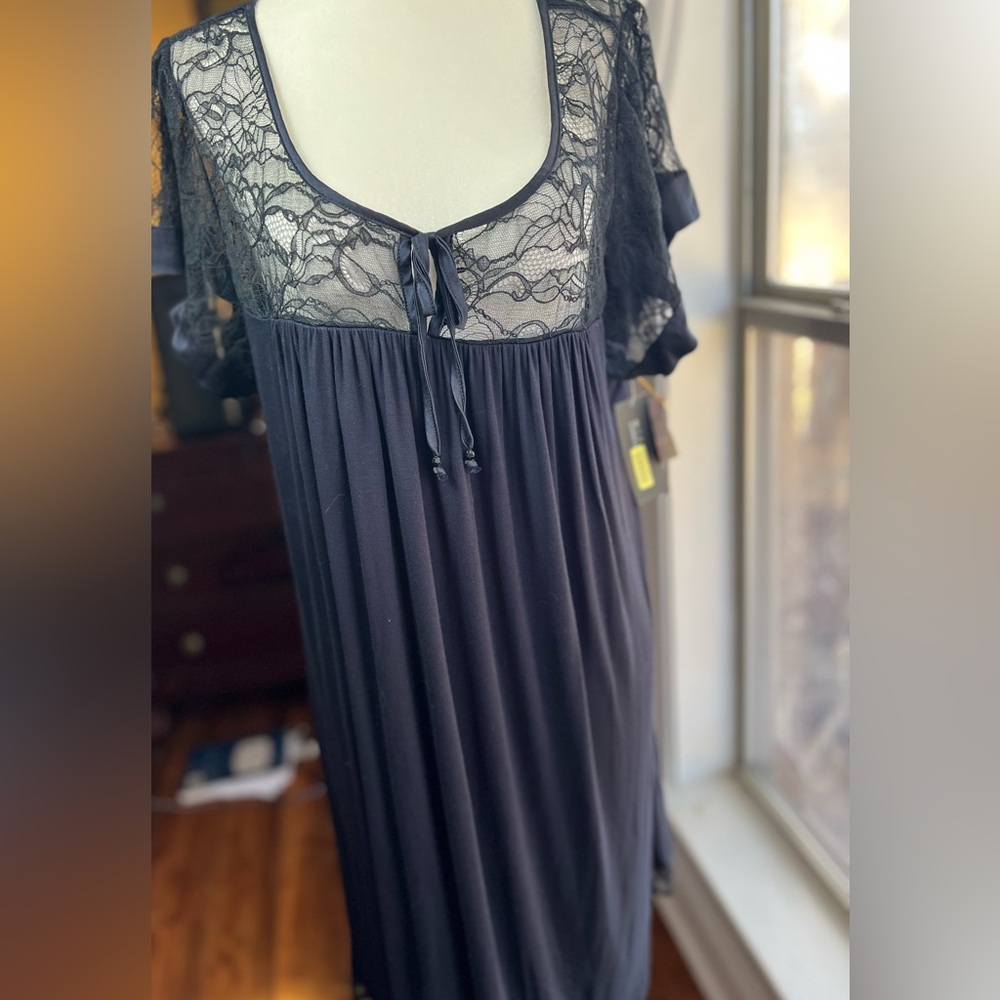 Carol Hochman Navy Lace Nightgown XL | Elegant Feminine Sleep Dress NWT Romantic